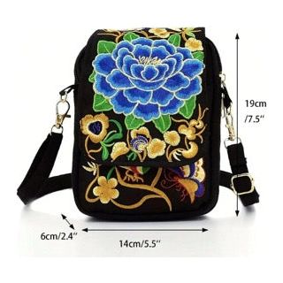 Blue Flower Embroidered Crossbody Bag